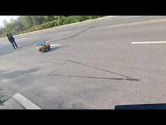 road marking premarking robot work on a arrow